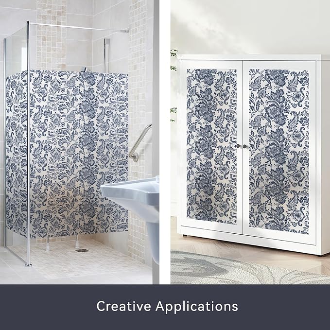 DKTIE Blue Bohemian Seamless Decorative Privacy Window Film Patterns Stain - Image 5