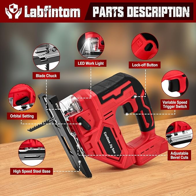 Cordless Jigsaw for Milwaukee 18V Batteries, Brushless Jig Saw Tool with 3 Position Orbital Settings, Adjustable Bevel Cuts (0-45°), Tool-Free Blade Change, LED Light(Tool Only)