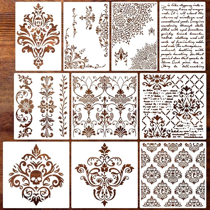 Damask Stencils for Walls 12inch Corner Border Stencil Large Texture Stencils by SUNVERSE