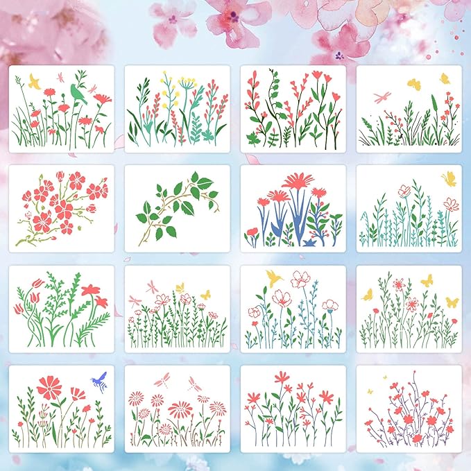 16 Pieces Wildflower Stencils for Painting, Reusable Large Spring Wild Flower - Image 5