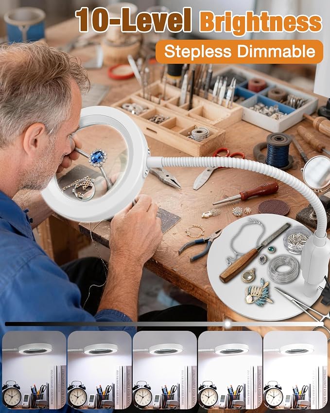 30X 10X Magnifying Glass with Light and Stand, 5 Color Modes Stepless Dimmable - Image 4