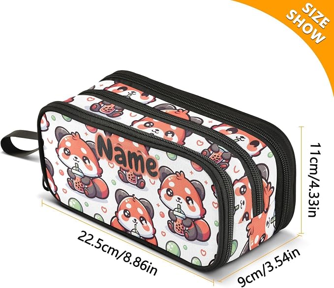 Custom Cute Red Panda Bubbles Pencil Case Box Boys Girls Personalized Name - Image 7