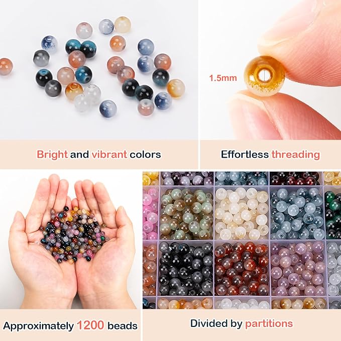 XSEINO About 1200+ pcs 6mm Glass Beads Bracelet Making Kit, 24 Assorted Black - Image 4