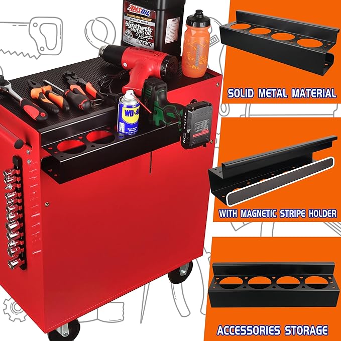 ULIBERMAGNET Power Tool Organizer Rack,Magnetic Heavy Duty Drill Holder with 4 Slot,Magnetic Mount Solid Metal Tool Rack with Screwdriver,Cordless Drill,Utility Rack for Garage Cart