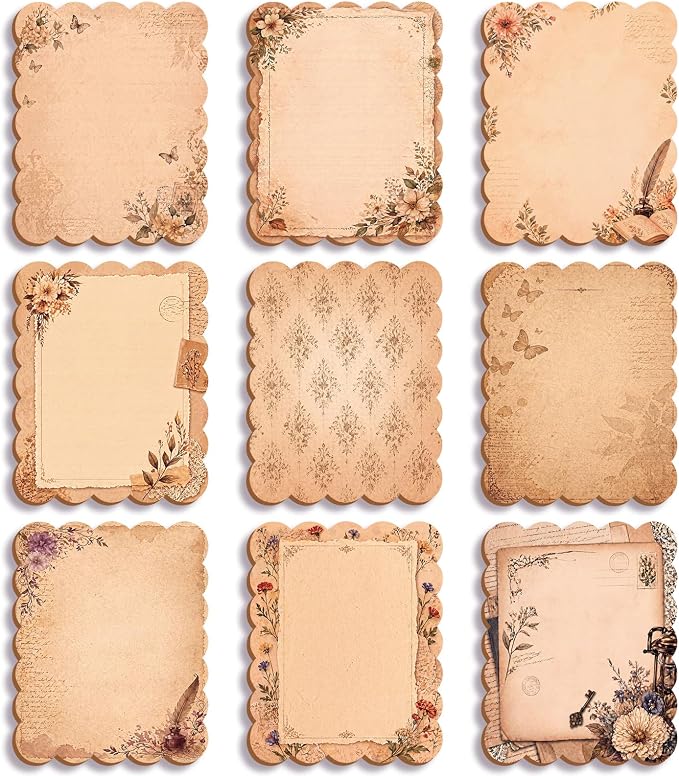 Gersoniel 9 Pcs Vintage Scalloped Sticky Notes, Aesthetic Brown Sticky Notes by Gersoniel
