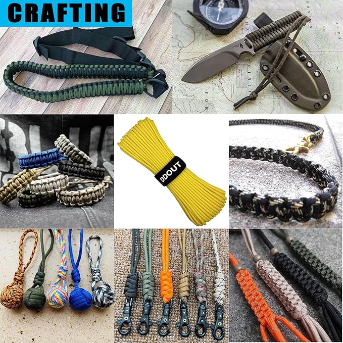 Paracord Nylon Rope Yellow 200ft with 7-Strand Core, 10 Colors and 50/100/200 ft, Type III Parachute Cord 4mm for Camping, Survival, Hiking, DIY, Crafting, Outdoor Utility Rope