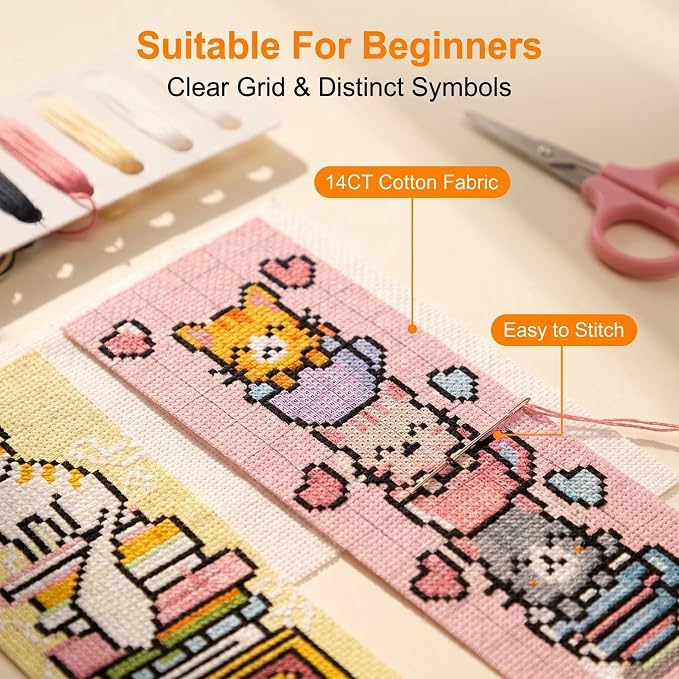 5pc Cat Bookshelf Stamping Cross Stitch Kit - Image 3