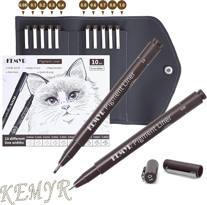 KEMYR 10 Micro Fine liner Drawing Art Pens Calligraphy Pens: 0.05mm-1.0mm Size by Kemyr