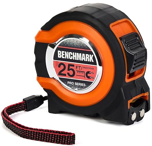 Benchmark - 3 Pack - 25 ft Tape Measures - Easy to Read Fractions to 1/8th inch - Magnetic Tip - Thumb and Quick Lock - Autowind - Belt Clip - Orange/Red