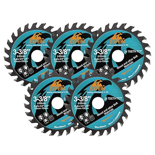 3-3/8 Inch TCT Saw Blades 5pcs - 24T Arbor 3/5 Inch Wood Cutting Discs for Cuttting in Wood Plastic and Composite Materials Not for Stone/Glass