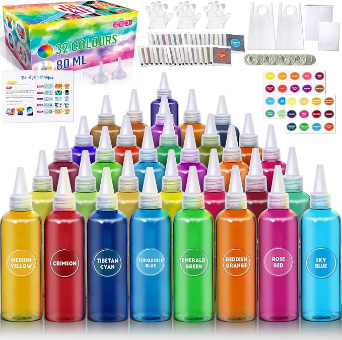 PATIFEED Tie Dye Kit for Kids and Adults, 32 Colours | 80ML Bottles, Gifts for by PATIFEED