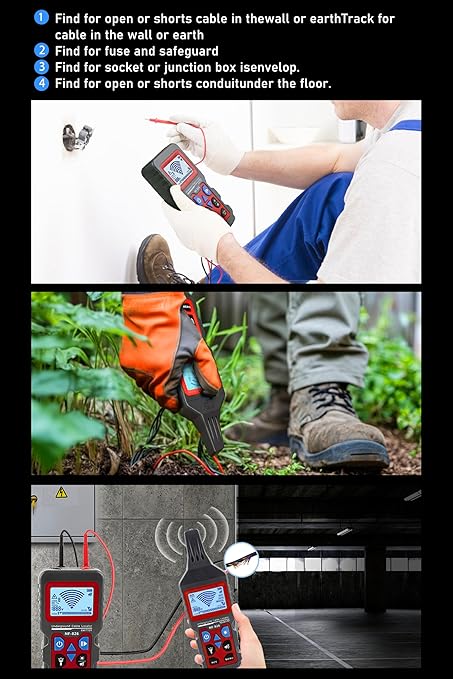 NF-826 Underground Wire Locator Circuit Tracker 12-400V AC/DC, locates Circuit Breakers, fuses, Wires, Short Circuits, Open Circuits, Ceiling/Wall/Dog Fence Cables, Irrigation Control Lines