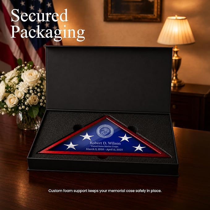 Personalized Flag Display Case for 5x9.5 Burial Flag, Laser Engraved Solid Wood - Image 9
