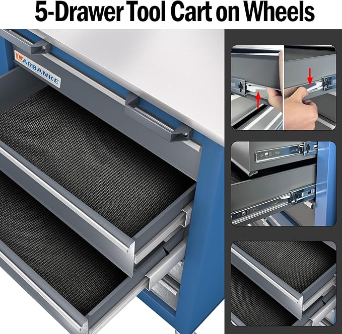 5-Drawer Rolling Tool Chest,Locking Metal Tool Cabinet with Drawer Liners,Non-Slip Pearl Cotton Mat,360° Wheels for Easy Move,Can be Used in Combination with The Seven-Drawer Tool Cabinet