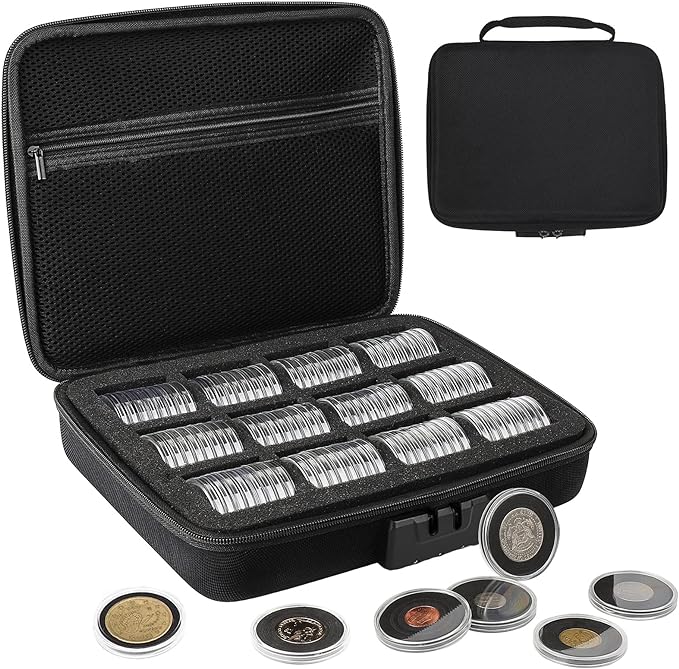 46mm Coin Capsules with Foam Gasket and Storage Organizer Box, Coin Storage by WAEKIYTL