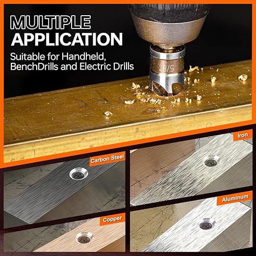 Countersink Drill Bit Set, M2 Cobalt HSS Countersink Drill Bits 6 Pieces 1/4 Inch Quick Change Hex Shank for Metal, Wood, Stainless Steel, Carbon Steel