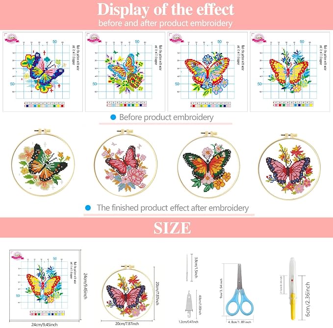 Zhenqing 4 Butterflies Cross Stitch Kit - Image 3