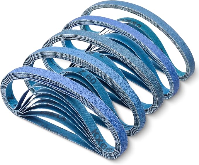 1/2 x 18 Zirconia Sanding Belts, 35 Pcs 7 Each of 40/60/80/100/120 Assorted Grits, 1/2x18 Inch Sanding Belts for Air Belt Sander, Knife Sharpening, Metal Polishing, Woodworking