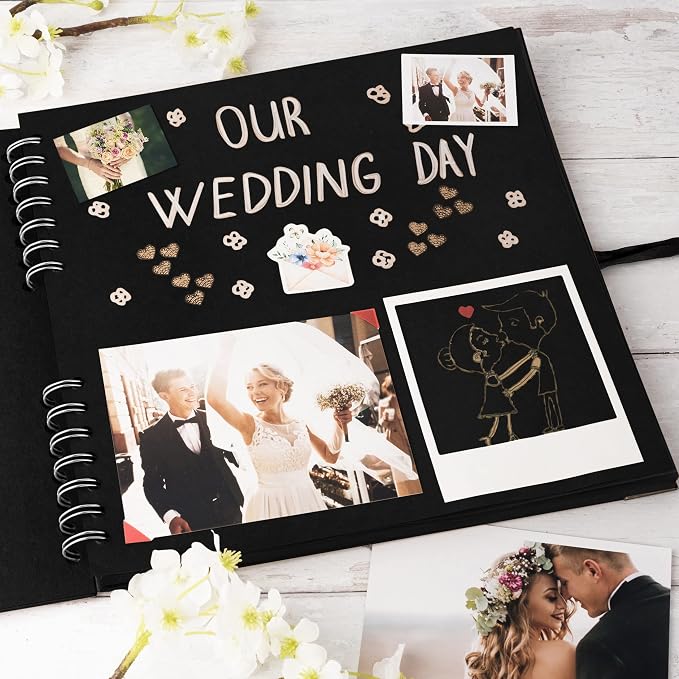 Bstorify 10 x 10 Inches Scrapbook Album 70 Pages Black Thick Kraft Paper Corner - Image 5