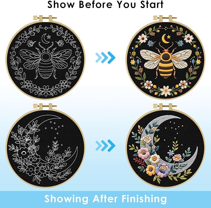 ERKOON Embroidery Kit for Beginners Adult, 2 Set Flower Cross Stitch Set - Image 4