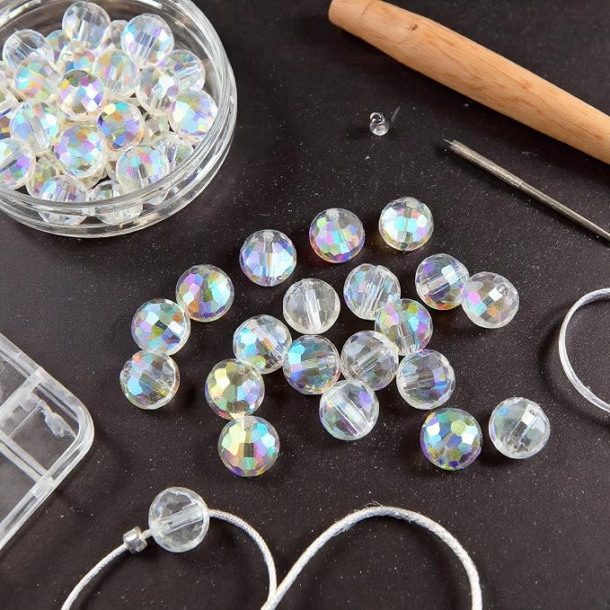 Glass Beads 80 Pcs 10mm Round 96 Faceted AB Color, Assortment - Image 7