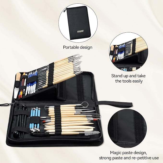 ISSEVE Pottery Clay Sculpting Tools 43Pcs Double Sided Ceramic Clay Carving - Image 5