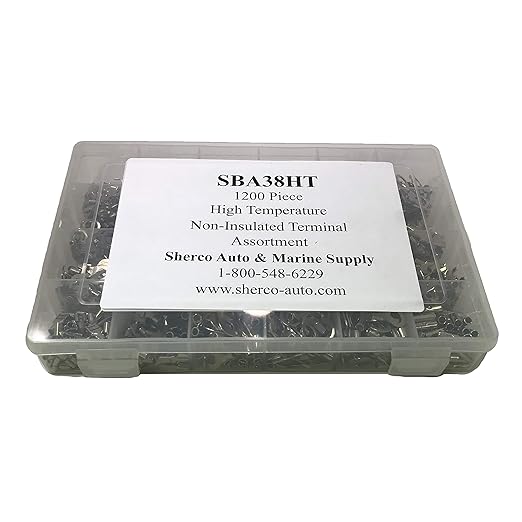 Sherco-Auto 1200 Piece High Temperature Non-Insulated Crimp Wire Terminals Assortment Kit - Made in USA