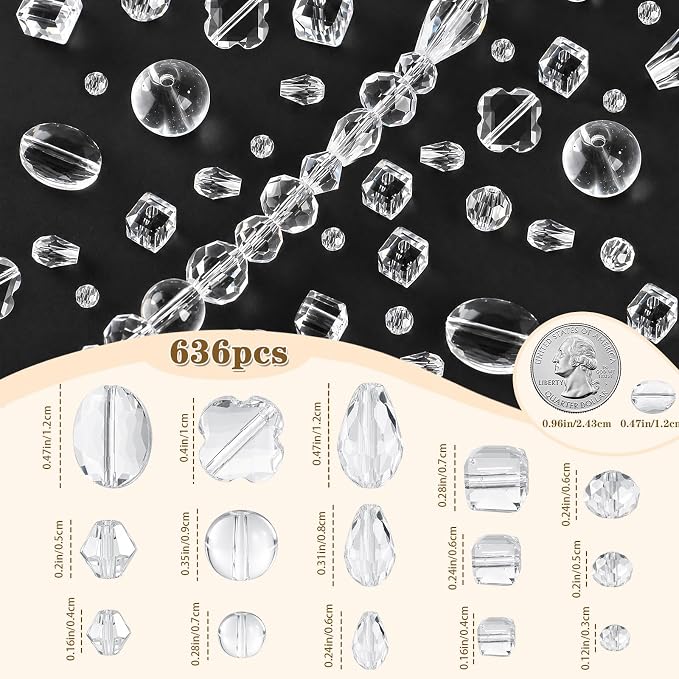 636pcs Crystal Glass Beads for Jewelry Making Assorted, 4/6/8mm Clear Craft - Image 4