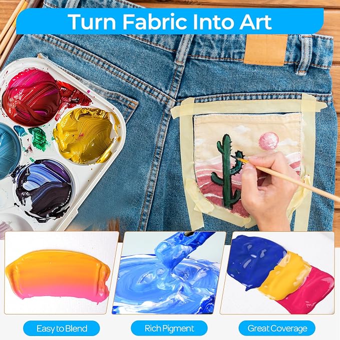 Nicpro 24 Colors Fabric Paint, Permanent Soft Fabric Paint Set - Image 3