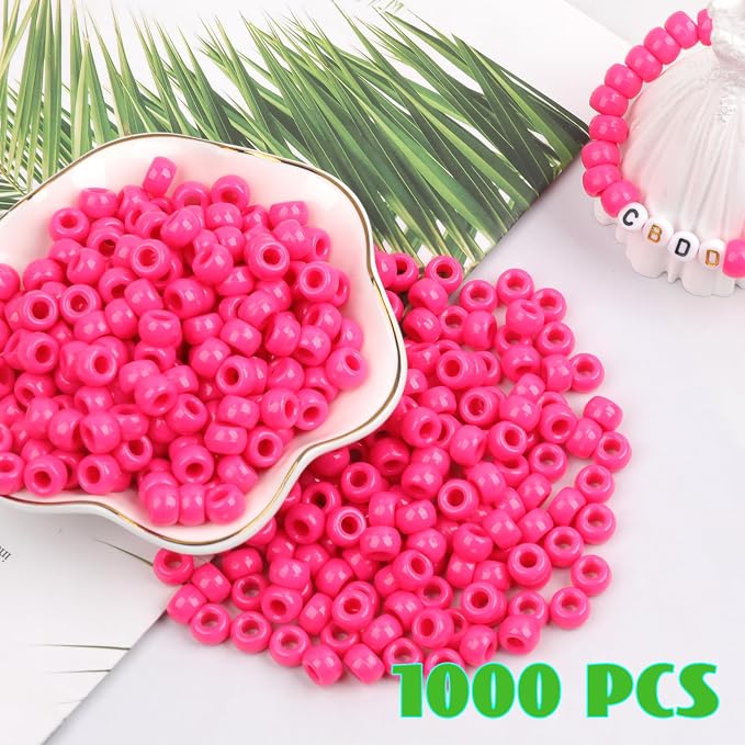1000Pcs Pony Beads Bracelet 9mm Rose Plastic Barrel Pony Beads - Image 2