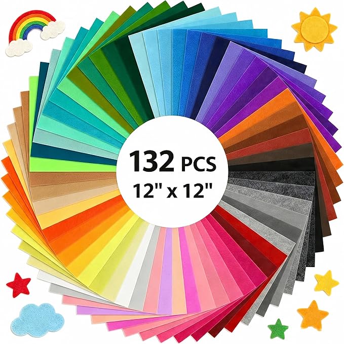 12x12Inch 132Pcs Felt Sheets for Crafts, 40 Colors Craft Supplies, 1mm Thick by Unknown
