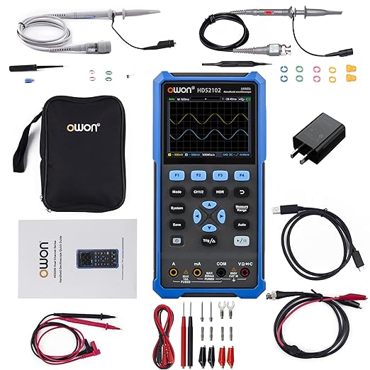 HDS2102 Oscilloscope 2CH Digital Handheld Oscilloscope Multiumeter 3.5" LCD 100MHz Bandwidth for Automobile Maintenance Power Detection