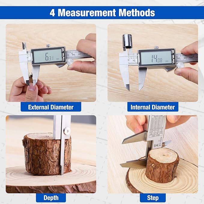 Digital Caliper 6 Inch with Large LCD Screen, Inch/MM/Fraction Conversion, 150mm Micrometer Caliper All Stainless Steel Diameter Measuring Tool for Jewelers/Woodworkers/DIY