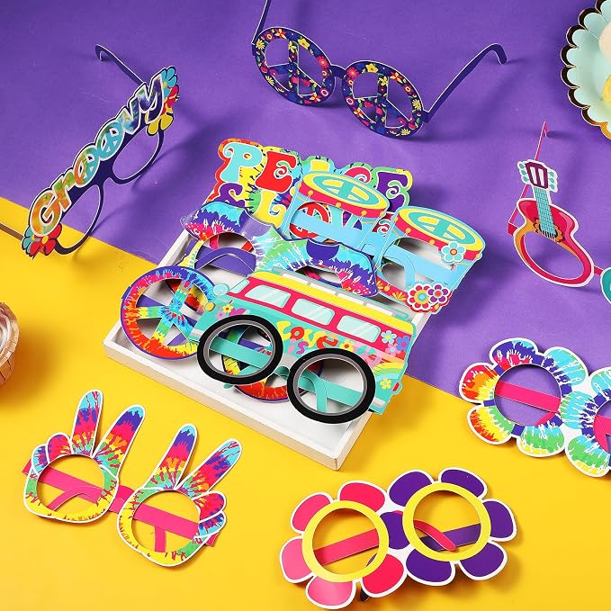 Pajean 36 Pcs 60s Party Decorations 60's Photo Booth Prop 60 Hippie Themed - Image 4