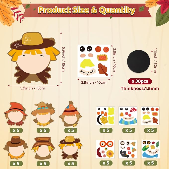 Haooryx DIY Fall Scarecrow Magnet Craft Kit - Image 2