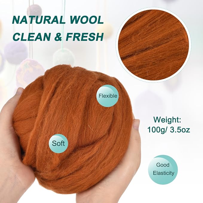 uxcell Needle Felting Wool, 3.5 Oz Nature Fibre Wool Yarn Roving - Image 2
