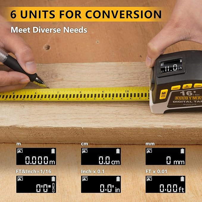 Alloyman 2-in-1 Digital Tape Measure, 16Ft Length, 6 Unit Options, 4 Measuring Modes, Stores 50 Records, Auto Lock with Magnetic Hook, Waterproof & Drop-Resistant