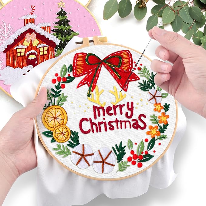 ERKOON 5 Sets Embroidery Kit for Beginners, Christmas Cross Stitch Set - Image 5
