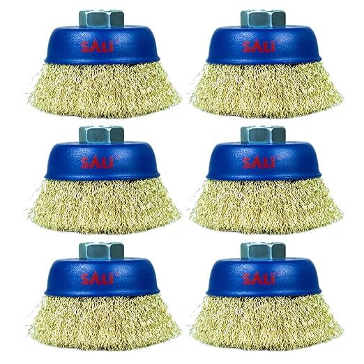SALI 6 Pack Wire Cup Brush, 3 Inch Coarse Crimped Cup Brush for Grinders, with 5/8 Inch Arbor for Heavy Cleaning Rust, Stripping and Abrasive, for Angle Grinder