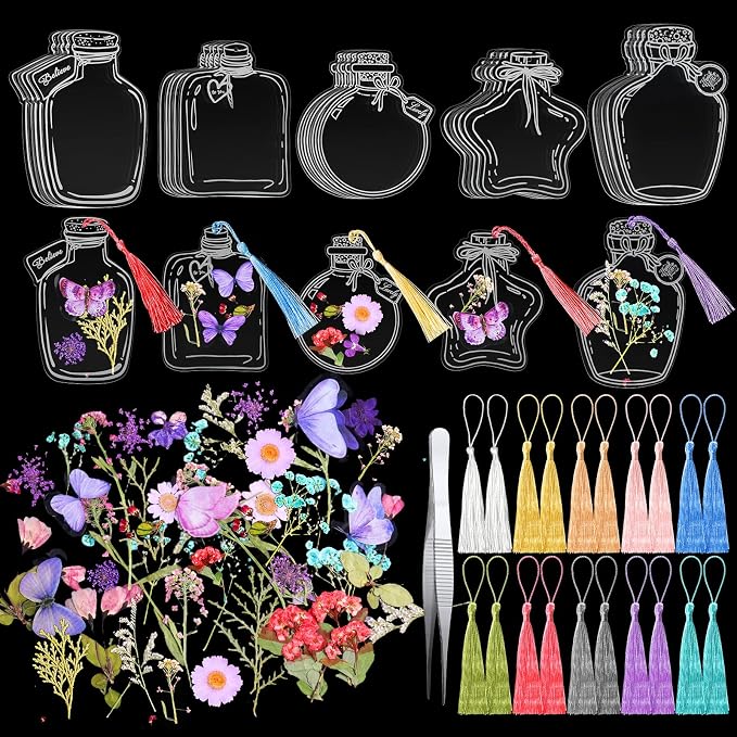 TaoBary 91 Pcs DIY Handmade Transparent Dried Flower Bookmark Set Include by TaoBary