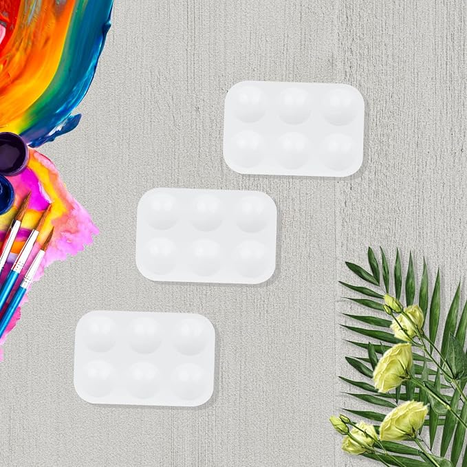 LNAUJS 8 Pack Plastic Paint Tray Palettes, 6 Well Rectangular Palette, - Image 3