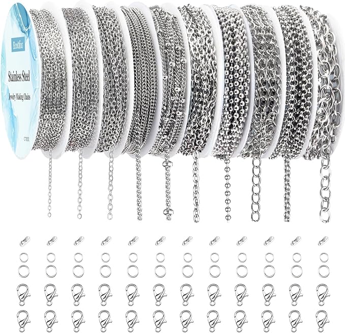 Necklace Chains for Jewelry Making, 78.7 Feet 10 Rolls Stainless Steel Jewelry by Ecoofor