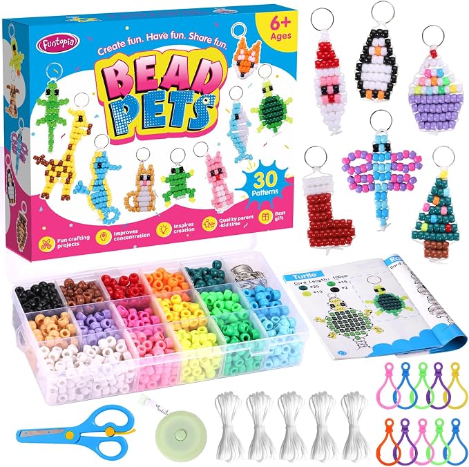 Funtopia Beads for Crafts, Pony Beads Keychain Making Kit, Bead Pets Art Crafts - Image 8