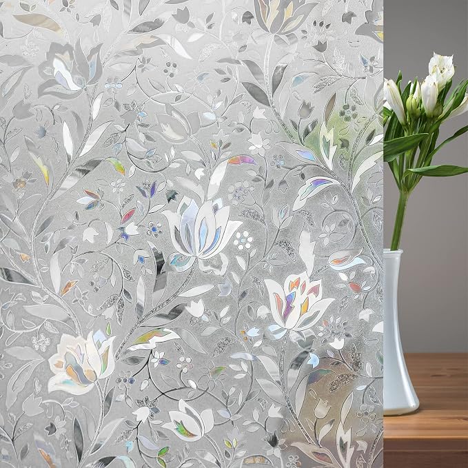 rabbitgoo Window Privacy Film, Stained Glass Cling, Tulip 29.5" x 157.4" | - Image 9