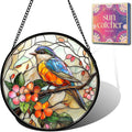 Birds and Flower Acrylic Suncatcher Faux Stained Glass Window Hanging 11.8" | by Unknown