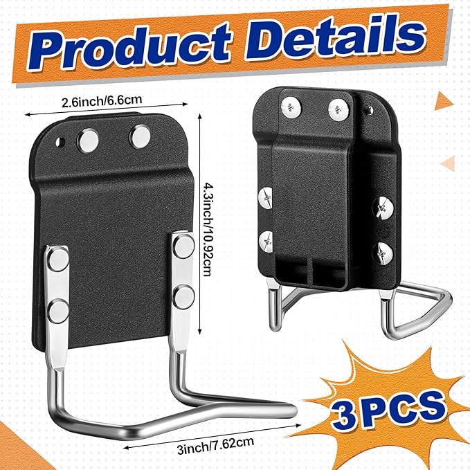 Zonon 3 Pcs Tape Measure Holder Set for Belt Hammer Holders Tactical Tape Measuring Belt Clip Low Profile Drill Holster Match Any Kinds Holster with Clip