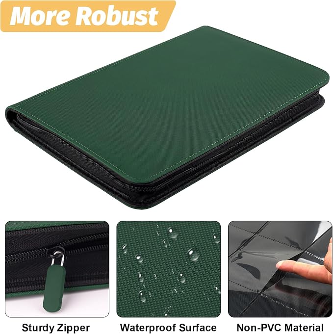 360 Cards Ringless 9-Pocket Side Loading Trading Card Binder, PU Zipper Fixed - Image 3
