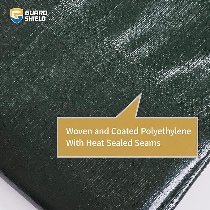 GUARD SHIELD Super Heavy Duty Green/Silver Poly Tarp Cover 12x20 Feet Waterproof 16mil Thick UV and Tear Resistant Tarpaulin with Grommets and Reinforced Edges