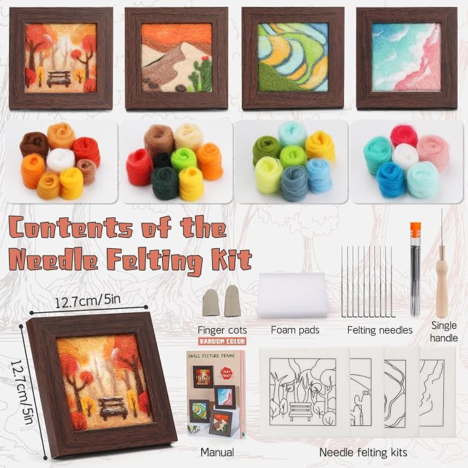 GarfxG Needle Felting Kit for Beginners, Foam Pad, Felt Cloth, Picture Frame - Image 2