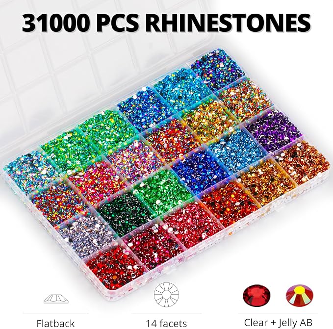 33000Pcs 3mm SS10 Rhinestones for Bedazzling, Flatback Gems Starter Bedazzler - Image 3